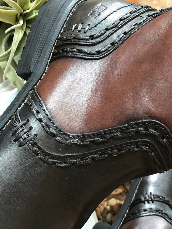 BED STU REVOLUTION TWO-TONED DISTRESSED BLACK BROWN LEATHER WESTERN GRUNGE BOOTS main image 5